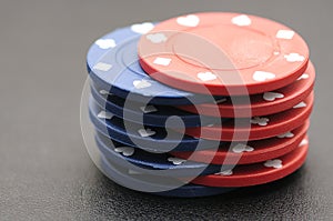 Blue and red poker chips
