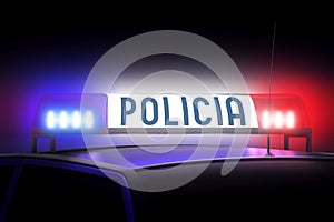 Blue and red police lights - Police English/ Policia Spanish photo