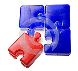 Blue and red puzzle elements