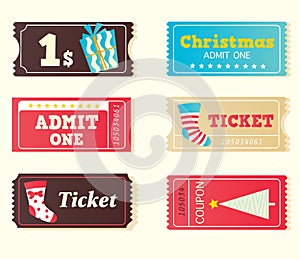 Blue and red retro cinema christmas tickets