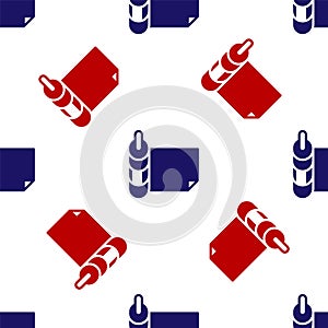 Blue and red Roll of paper icon isolated seamless pattern on white background. Vector