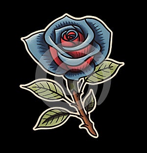 blue red rose style poster in tattoo style