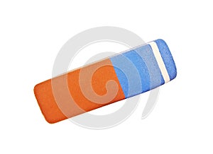 Blue and red rubber pen eraser isolated on white background