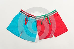 Blue and red shorts for swimming for men or children