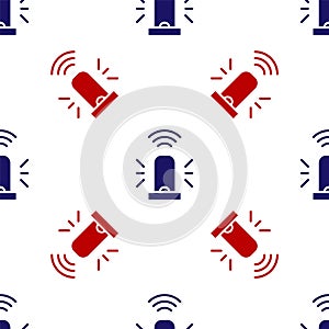 Blue and red Smart flasher siren system icon isolated seamless pattern on white background. Emergency flashing siren