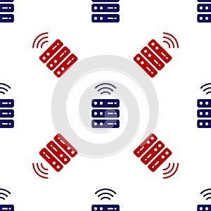 Blue and red Smart Server, Data, Web Hosting icon isolated seamless pattern on white background. Internet of things