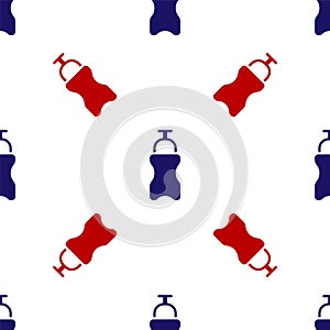 Blue and red Sport bottle with water icon isolated seamless pattern on white background. Vector