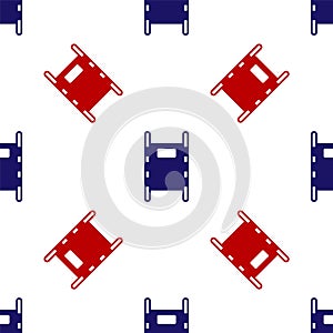 Blue and red Stretcher icon isolated seamless pattern on white background. Patient hospital medical stretcher. Vector