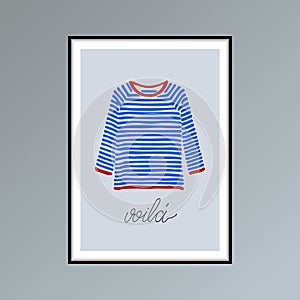 Blue and red striped t-shirt and handlettered word voila, French for here it is.