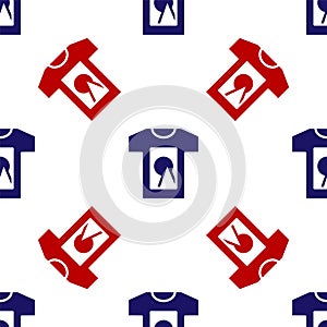 Blue and red T-shirt icon isolated seamless pattern on white background. Vector