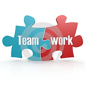 Blue and red with teamwork puzzle