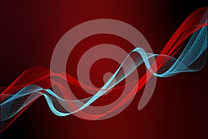 Blue red transparent glowing wave stream, abstract background