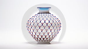 Blue And Red Vase With Triangular Pattern On White Background