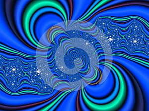 Blue red waves fantasy galaxy fractal, lights, abstract background, graphics