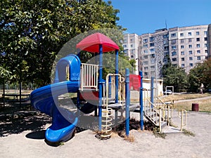 The blue-red-white children's slide