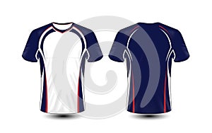 Blue, red and white layout e-sport t-shirt design template