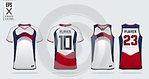 Blue-Red-White sport shirt design template for soccer jersey, football kit and tank top for basketball jersey. Sport uniform.