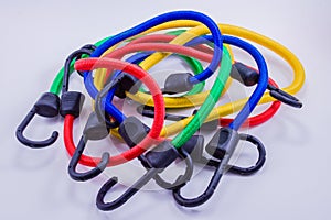 Blue, Red, Yellow, and Green Bungee Cords