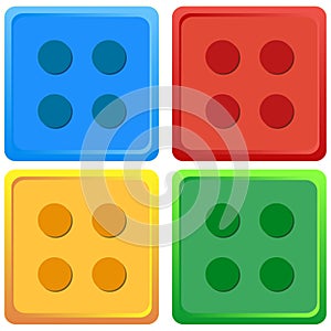 Blue, Red, Yellow, Green coloured Lego Toy illustration Vector Four colour set