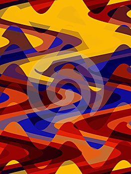 Yellow blue red waves geometries, fractal shapes, lights abstract shapes, fractal design, texture