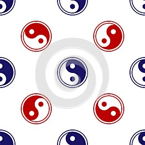 Blue and red Yin Yang symbol of harmony and balance icon isolated seamless pattern on white background.  Vector Illustration