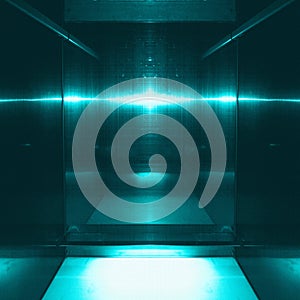 Blue reflecting metallic surface. Technological texture and background. Industry concept.