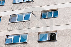 Blue reflection of the sky on the windows