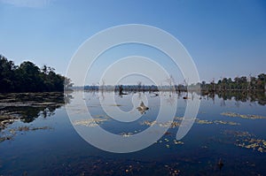 Blue reflections on the water, Neak Pean, Cambodia photo