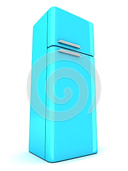Blue refrigerator on white background