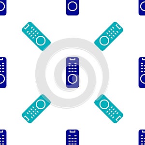 Blue Remote control icon isolated seamless pattern on white background. Vector