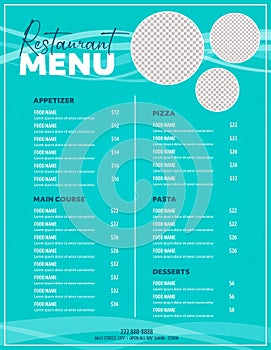 Blue Restaurant menu modern design layout