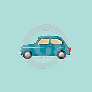 Blue Retro Car: Minimalist Illustration With Soft And Rounded Forms