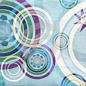 Blue retro circles - aged paper texture