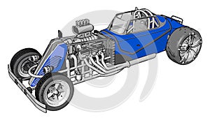 Blue retro racing car, illustration, vector