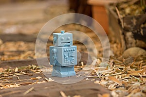 Blue Retro robot toys in Natural background