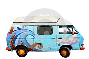 Blue retro van - isolated