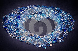 Blue rhinestones on a dark background