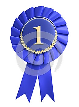 Blue ribbon award blank with copy space. Isolated