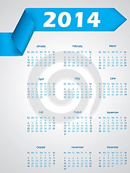 Blue ribbon calendar design for 2014