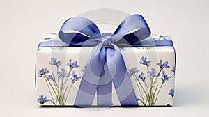 Blue Ribbon Gift Box With Floral Print - Hasselblad H6d-400c Style