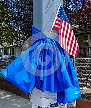 Blue Ribbon for Police Officers Support and American Flag