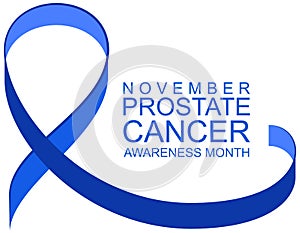 Blue ribbon symbol and text prostate cancer awareness month. November is mens health awareness month