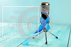 Blue ribbon symbolic of prostate cancer awareness campaign and men`s health in November