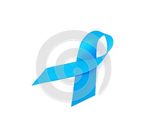 Blue ribbon on white background prostate cancer awareness concept