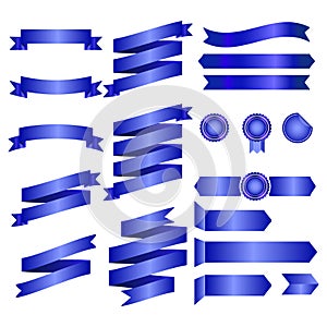 Blue Ribbons Isolated On whte Background, Vector illustration, Graphic Design Useful For Your Design or banners for your text. Log