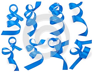 Blue ribbons set  isolated on white