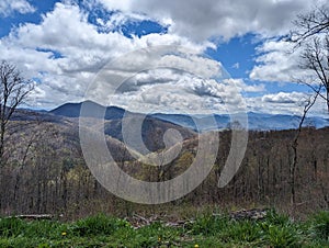 Blue ridge mountains clouds early spring.