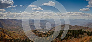 Blue Ridge mountains in late autumn color panorama landscape