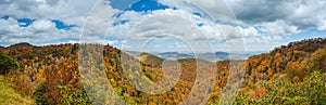 Blue Ridge mountains in late autumn color panorama landscape