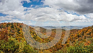 Blue Ridge mountains in late autumn color panorama landscape
